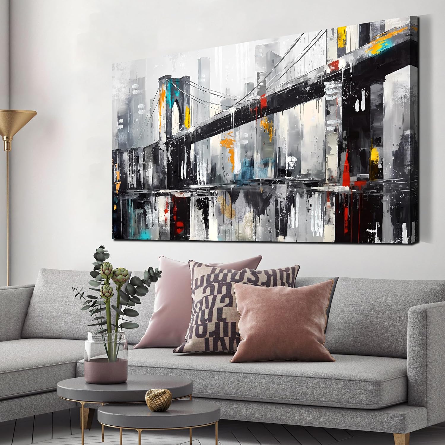 CANEITO New York City Wall Art for Living Room, Brooklyn Bridge Canvas Wall Decor for Bedroom, Cityscape Print Picture, Large Size 29x59 Inches