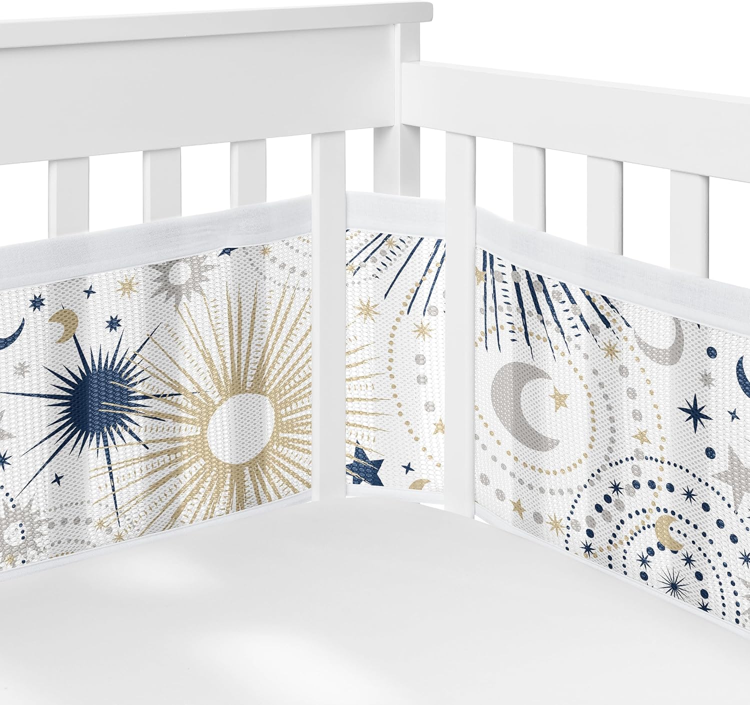 Sweet Jojo Designs Navy Blue Star Moon Boy Girl Gender Neutral Baby Crib Bedding Set Infant Nursery Room BreathableBaby Breathable Mesh Crib Liner Blanket Fitted Sheet Skirt 6p Celestial Shabby Chic