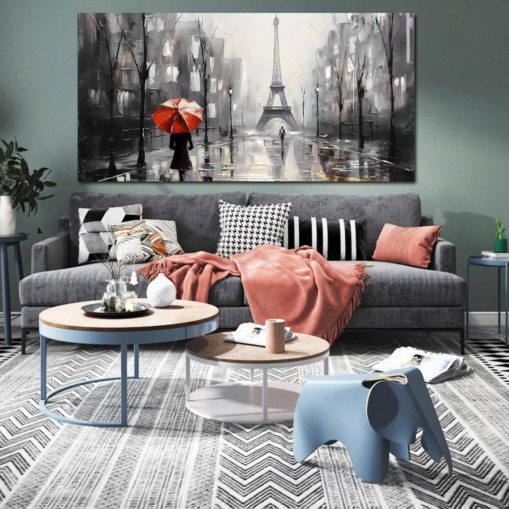 CANEITO Paris Wall Art for Living Room, Eiffel Tower Canvas Wall Decor for Bedroom, Black and White Picture Picture Print for Home Decoration, Large Size 29x59 Inches