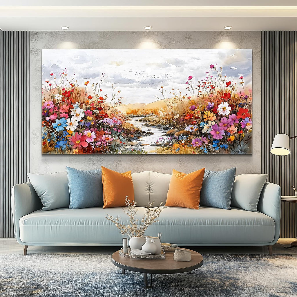 XIGUANGART Wildflowers Plants Painting Artwork Large Wall Art Canvas Prints Colorful Flowers Scenery Farmhouse Pictures Wall Decor for Living Room Kitchen Dining Room Bedroom Office Ready To Hang