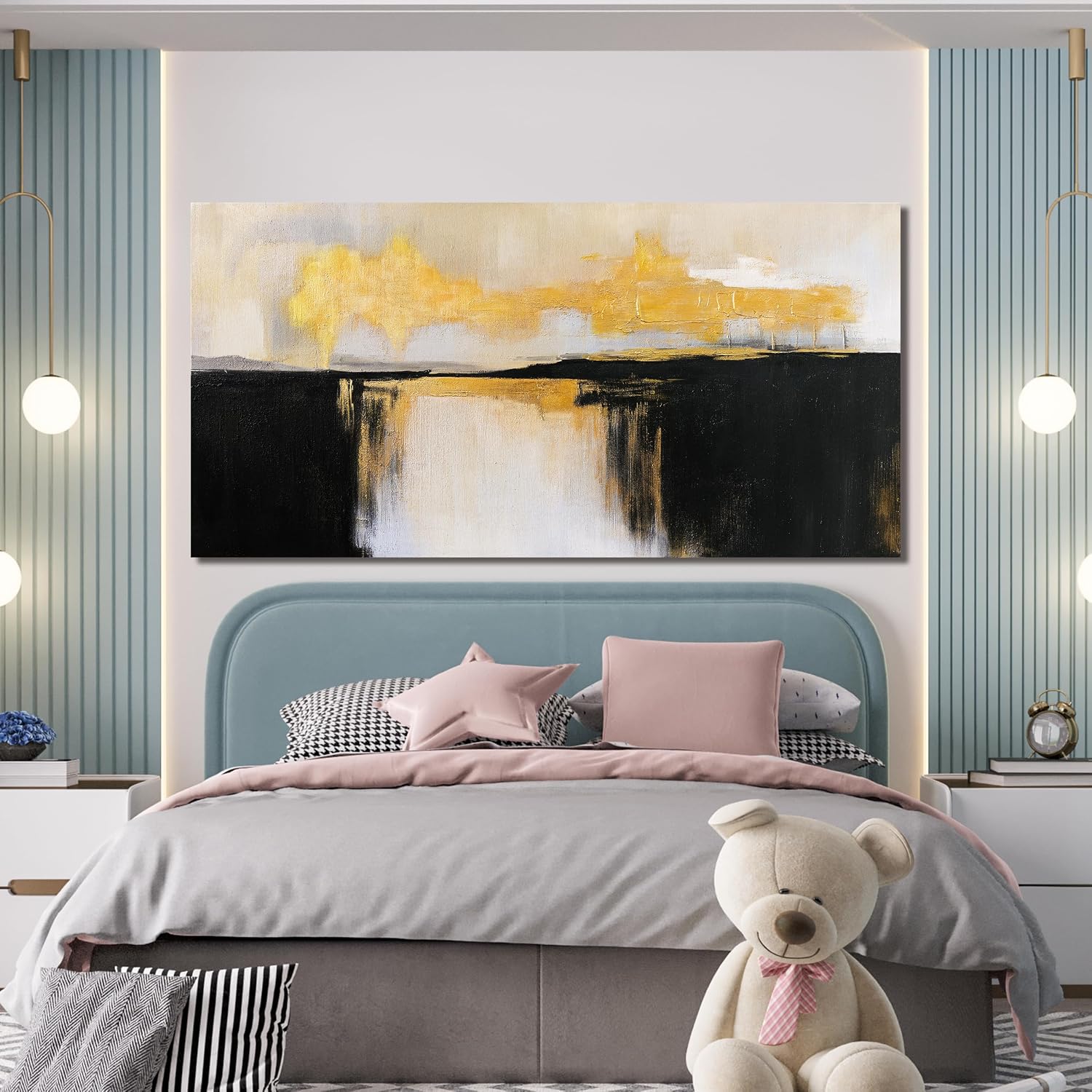 Canvas Wall Art Decor Large Wall Art Pictures For Living Room Black and Gold Wall Art Decor Abstract Art Work Black and White Abstract Wall Art Prints for Bedroom Office Kitchen Wall Decor 29' x 58'