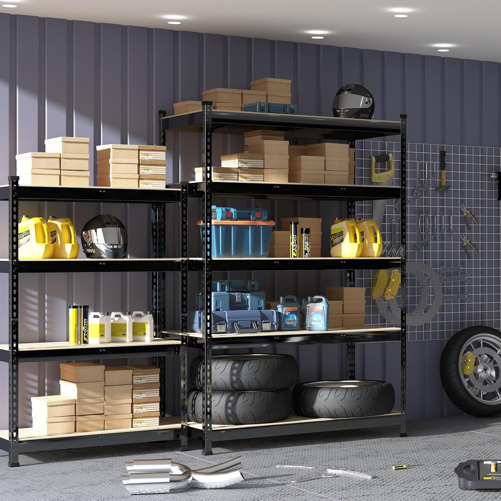 PrimeZone 2 Pack Heavy Duty Storage Shelves - 47'W x 18'D x 71'H 5 Tier Adjustable Garage Storage Shelving, Metal Utility Rack Organizer Shelf Unit for Warehouse Pantry Closet Kitchen Basement, Black