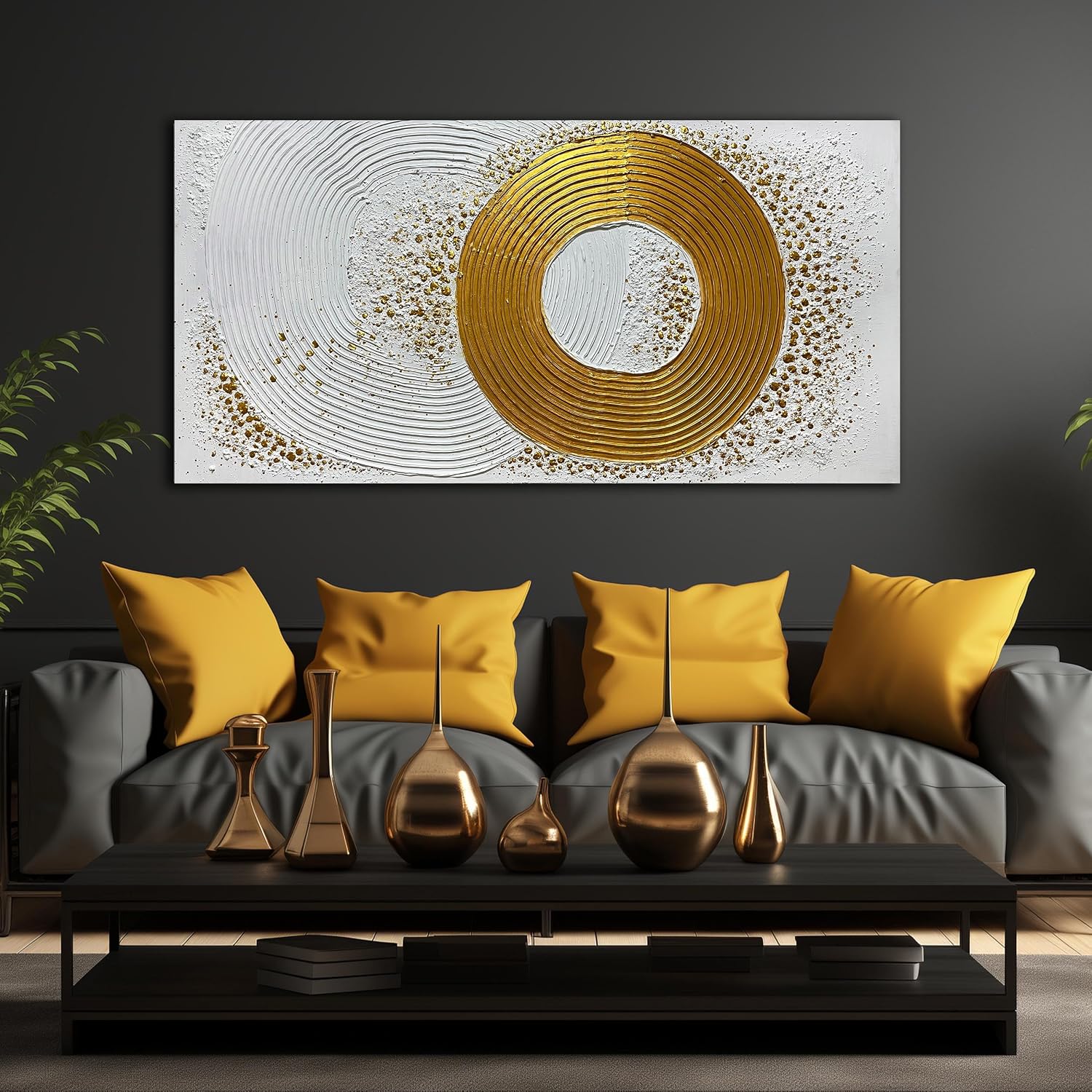 White and Gold Artwork for Wall Bedroom Large Abstract Wall Decor for Living Room Modern Oil Painting Wall Art for Office Size 29 x 58 Inch