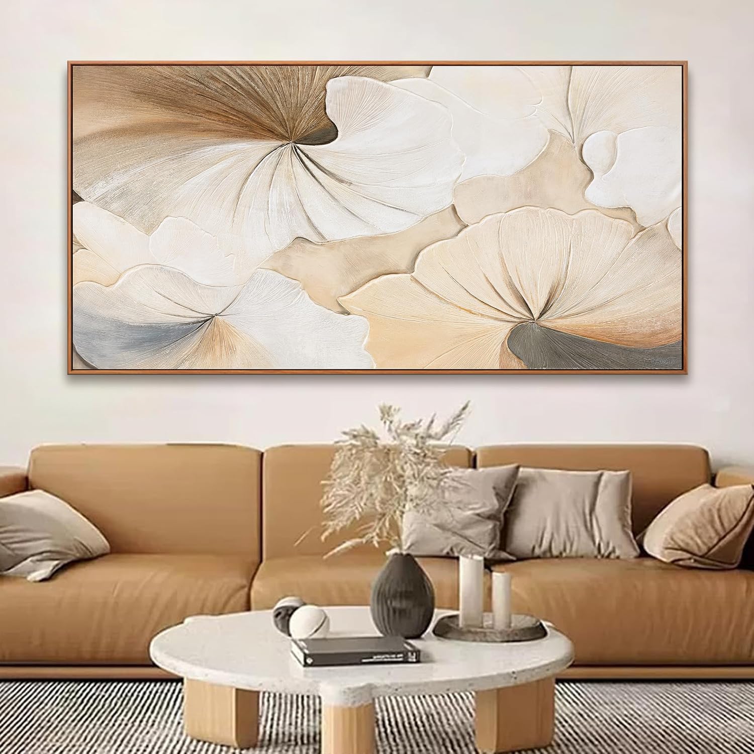 Canvas Art Wall Decor Large Size Abstract Floral Wall Art For Living Room Modern Canvas Prints Pictures Brown White Flower Wall Art Picture For Bedroom Home Artwork 29x58 Inch With Framed
