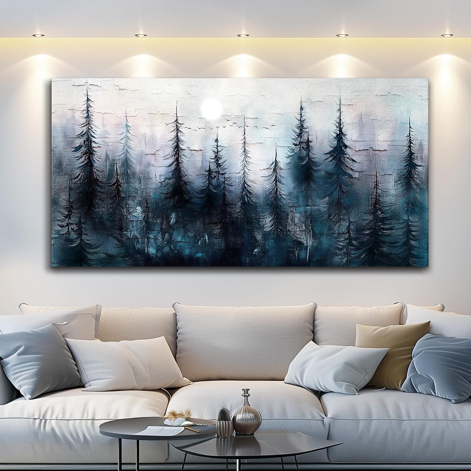 FUHAIHUA Canvas Wall Art for Living Room Large Wall Decor for Office Bedroom Decoration Foggy Forest Landscape Picture Black and White Painting Artwork Wall Mural Aesthetic Home Decor 30'X60'