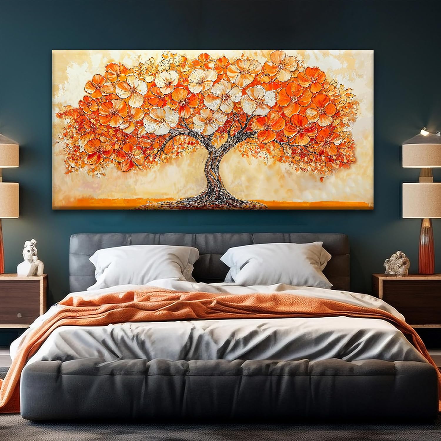 Suconvng Canvas Art Wall Decor Orange Tree Large Wall Art For Living Room Picture Modern Landscape Abstract Artwork Painting Home Wall Decor Bedroom Home Office Prints Artwork 29' X 58'