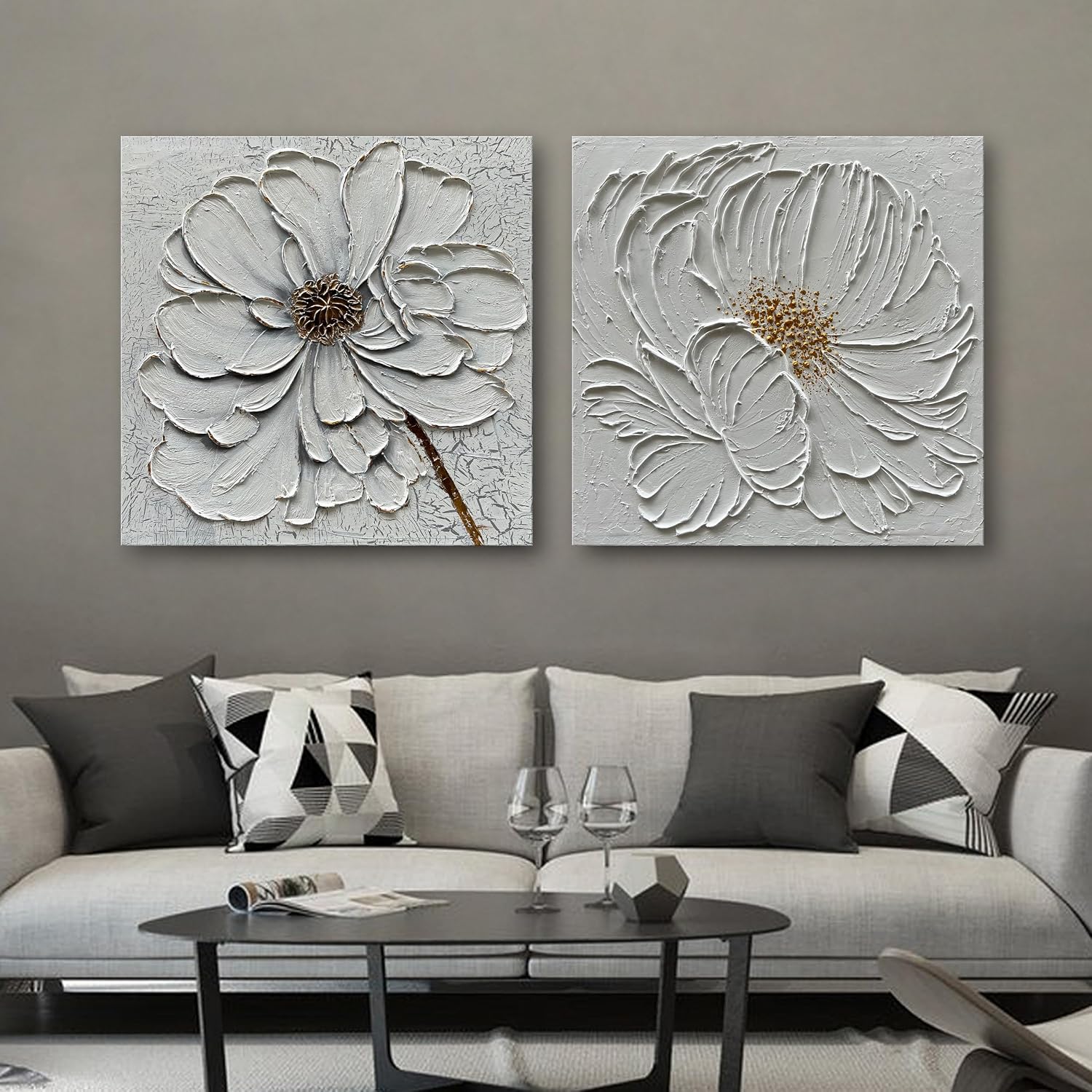 36x36 Inch White Flower Texture Art Hand Painted Abstract Home Wall Decorative Art