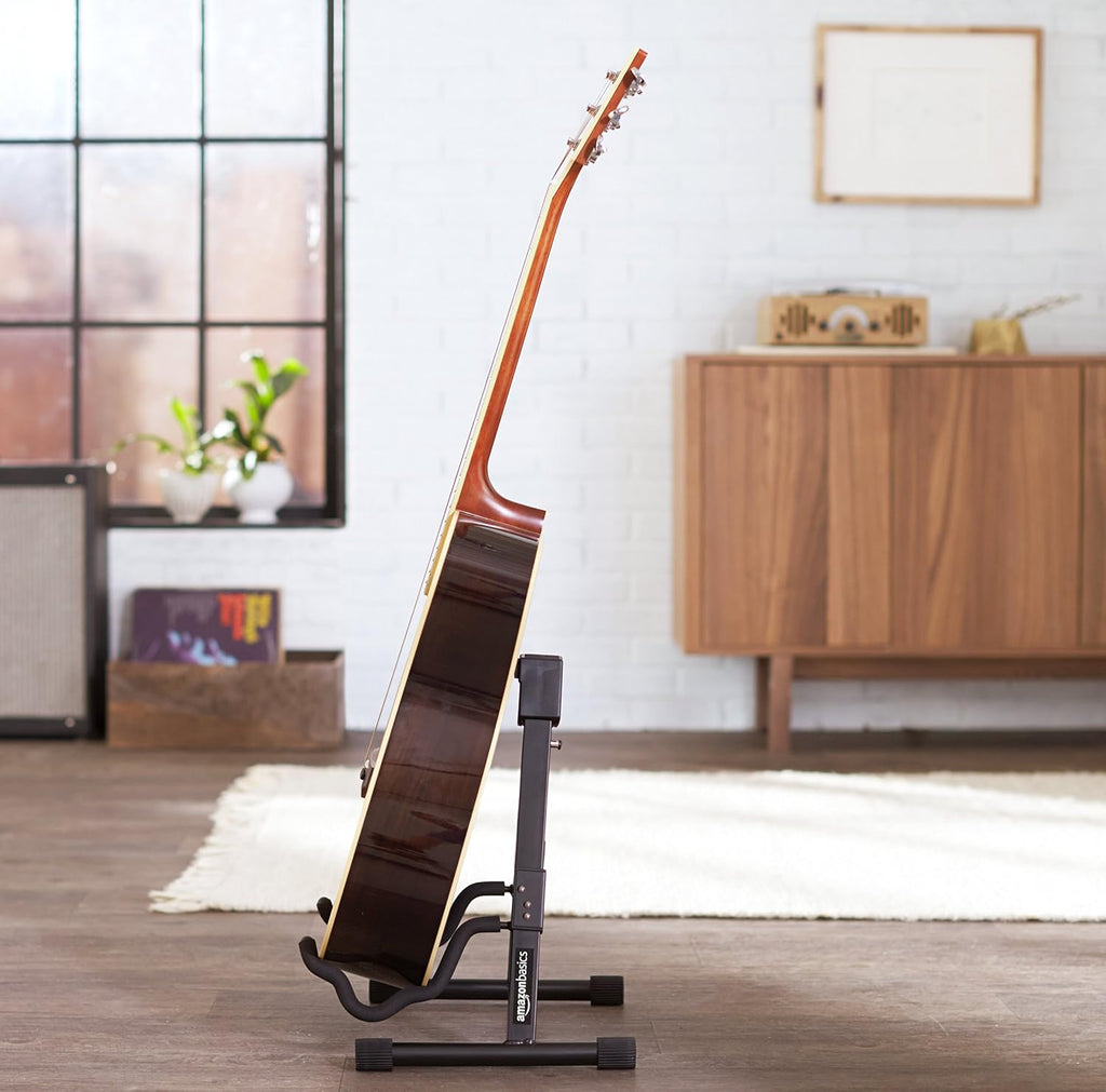 Amazon Basics Portable Adjustable Folding Guitar Stand for Electric and Acoustic Guitars, A-shape, Fully Assembled with Padded Foam, Black, 8.66 x 15.16 x 3.74 inches (Pack of 6)