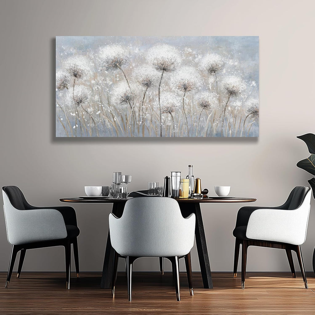 Belmrxne Large Dandelion Floral Wall White and Black Wall Decor Modern Aesthetic Artwork Trendy Canvas Painting for Living Room Bedroom Dining Room Office Home Decor 29x58 inch