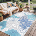 GENIMO Indoor Outdoor Area Rug 8'x10', Machine Washable Rugs for Patio, Waterproof, Non-Slip Easy Cleaning Floral Outdoor Mat Carpet for Living Room, Bedroom, RV, Balcony, Deck, Camping, Light Blue