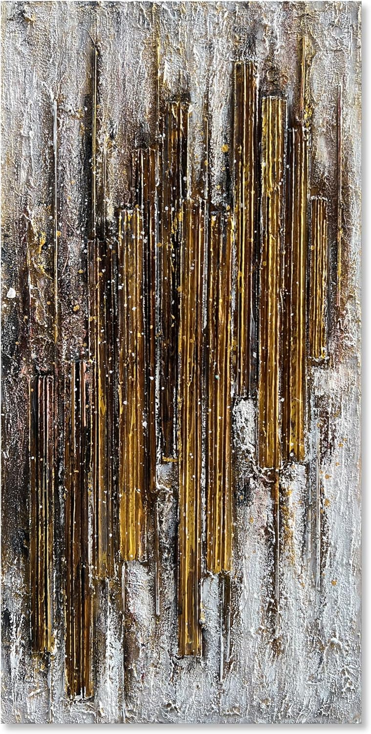Hand Painted 24x48 inch White and Gold Abstract Wall Decoration Oil Painting Thick Texture Minimalist Art