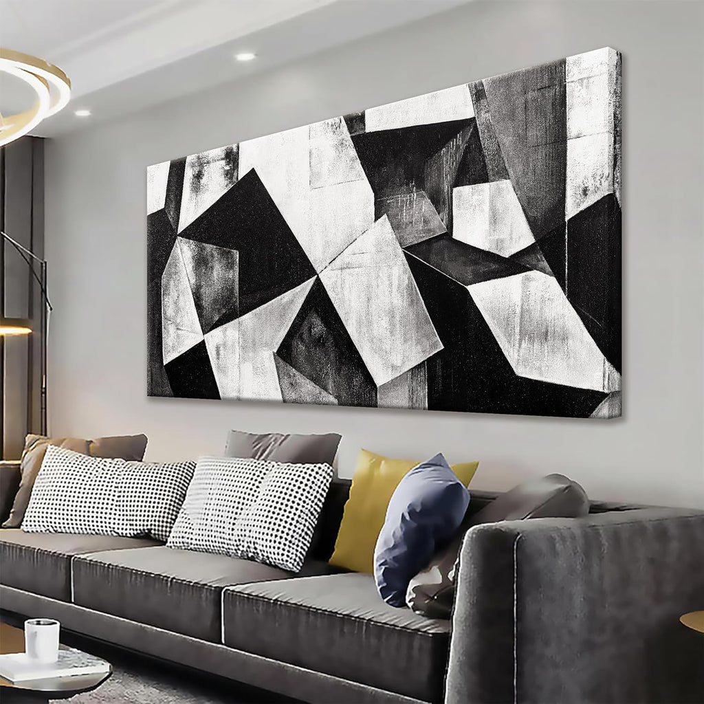 TAIJXAGSG Large Abstract Wall Art Black And White Wall Art Geometric Color Block Line Painting Artwork Canvas Art Wall Decor Simple Picture Artwork For Living Room Bedroom Office 29' X 58'
