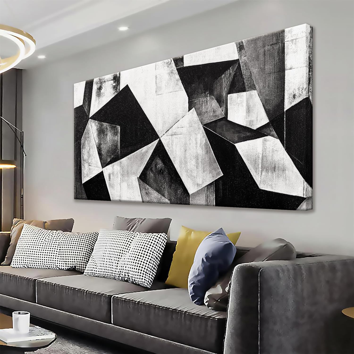 TAIJXAGSG Large Abstract Wall Art Black And White Wall Art Geometric Color Block Line Painting Artwork Canvas Art Wall Decor Simple Picture Artwork For Living Room Bedroom Office 29' X 58'