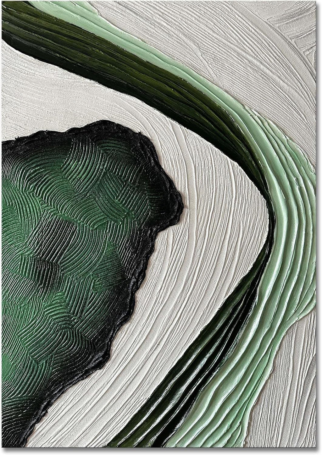 Slyart Large Nordic Green and White Abstract Vertical Wall Art Green 3D Texture Painting Green White Painting Modern Living Room Oil Paintings Minimalist Art
