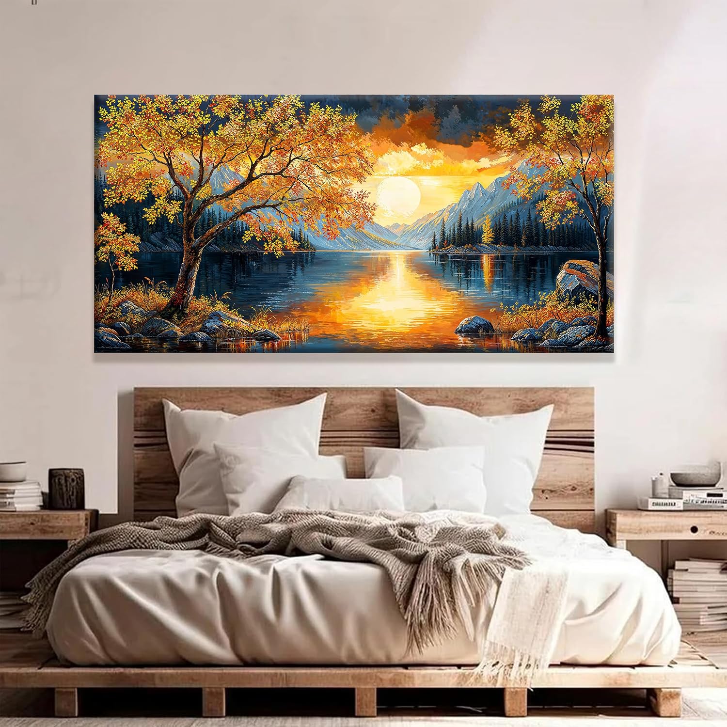 Large Wall Art For Living Room Canvas Art Wall Decor Modern Artwork Gold Tree River Sunrise Landscape Paintings Print Pictures For Bedroom Apartment Office Mural Aesthetic Artwork 29 X 58 In