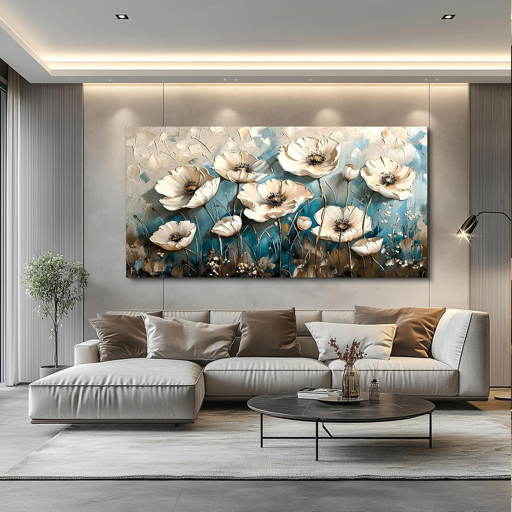 KELIYUAN Large Wall Decoration Canvas Painting Wall Art For Living Room Dining Room Mural White Flowers Picture Artwork Print For Kitchen Room Bedroom Bathroom Home Decoration Aesthetics 30x60 In
