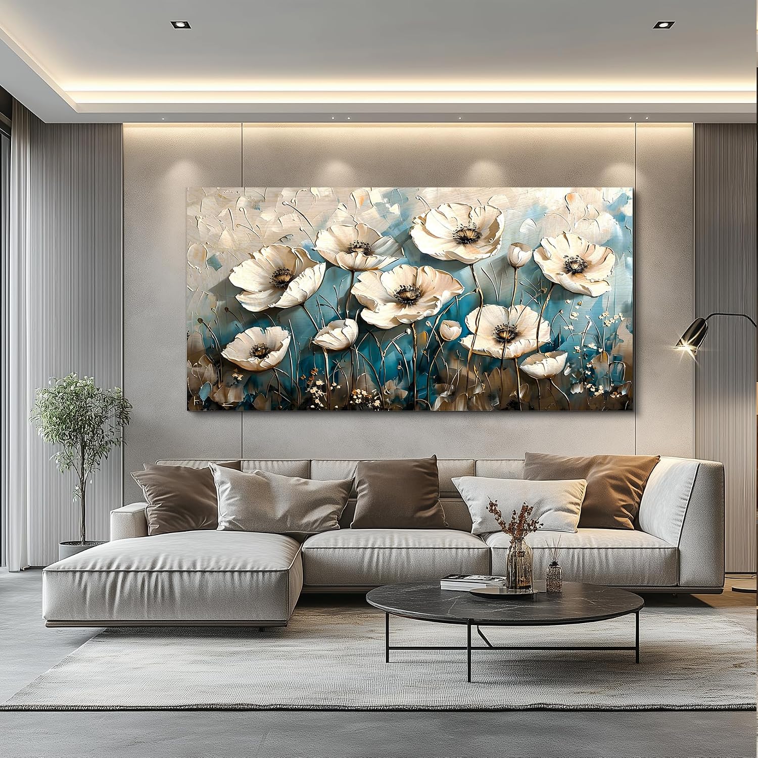 KELIYUAN Large Wall Decoration Canvas Painting Wall Art For Living Room Dining Room Mural White Flowers Picture Artwork Print For Kitchen Room Bedroom Bathroom Home Decoration Aesthetics 30x60 In
