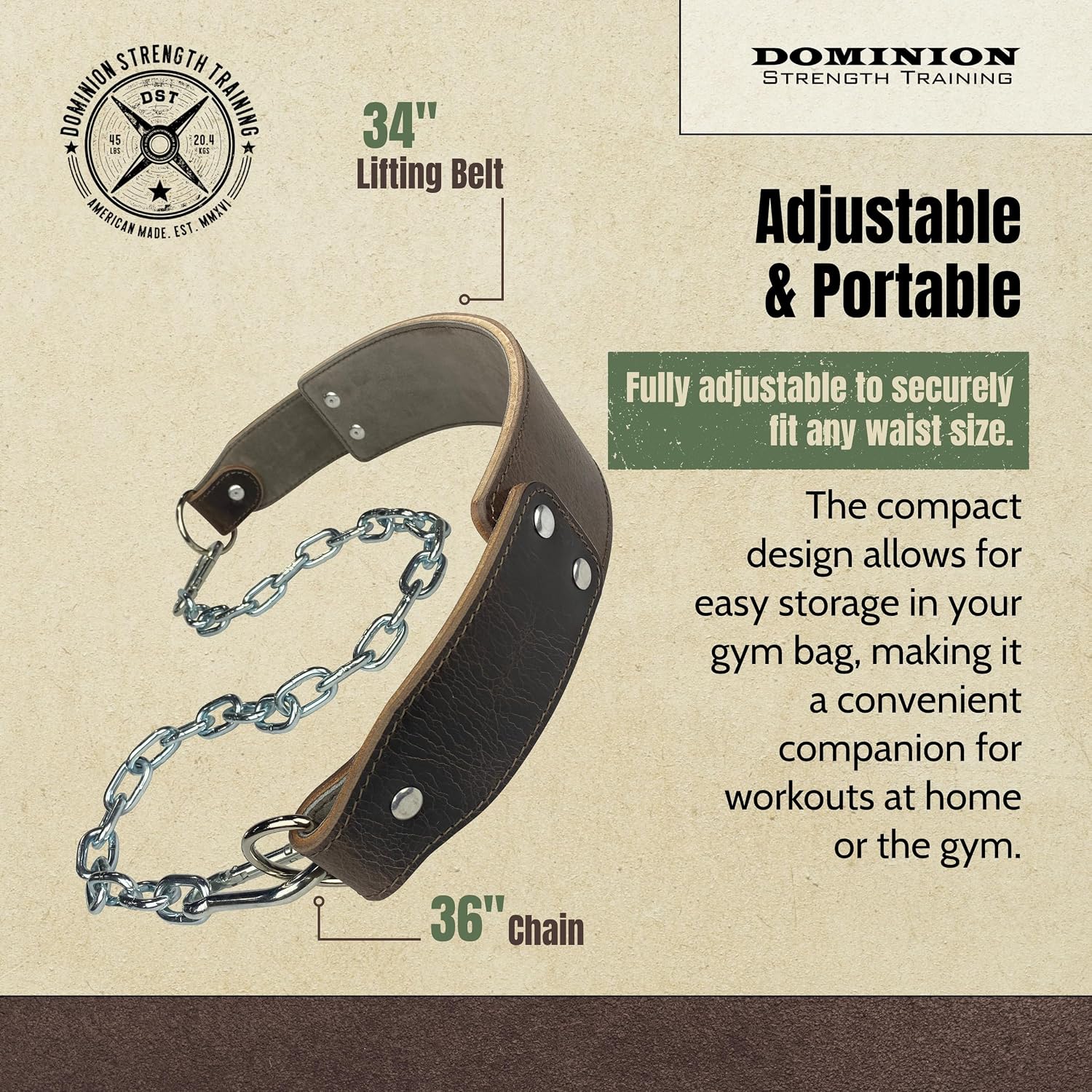 Heavy-Duty Leather Dip Belt with Steel Chain - Ultimate Accessory for Weighted Pullups, Dips, and Progressive Overload