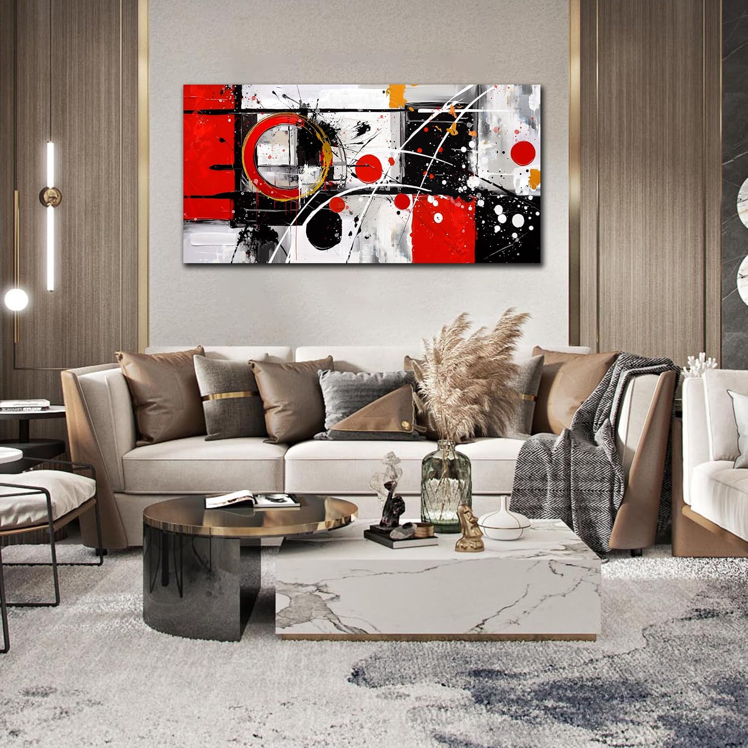 Alsingbago Large Abstract Canvas Wall Art for Living Room Bedroom Home Office Red Grey Black Abstract Canvas Prints Modern Wall Decor Ready to Hang Size 30x60