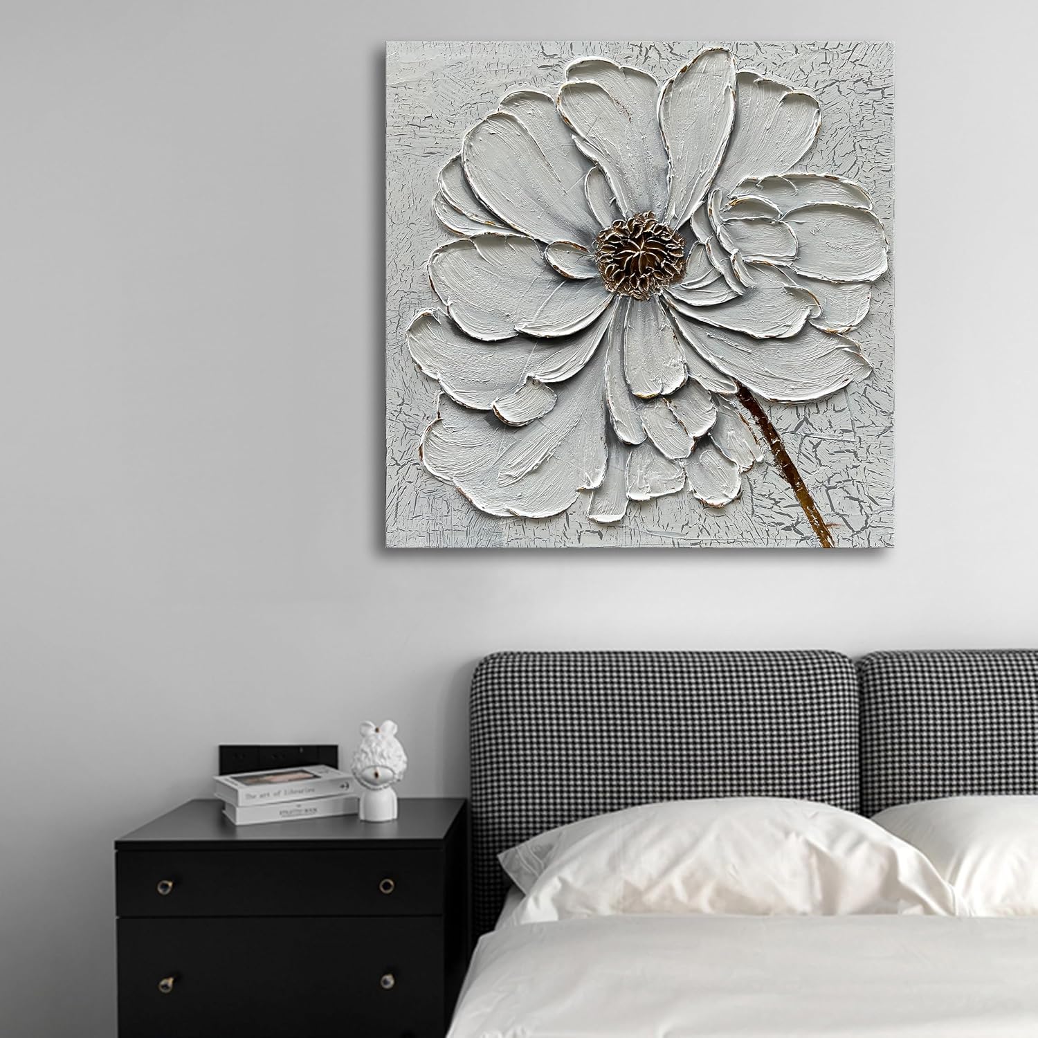 Hand Painted White Flower Texture Art 36x36 Inch Abstract Home Wall Decoration Art