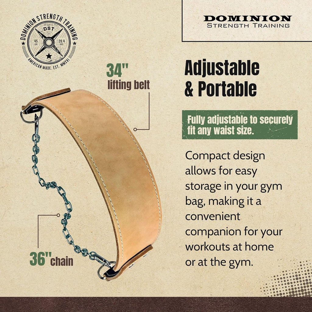 Heavy-Duty Leather Dip Belt with Steel Chain - Ultimate Accessory for Weighted Pullups, Dips, and Progressive Overload