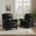 Pushback Recliner Chairs Set of 2, Faux Leather Wingback Recliner Chair, Upholstered Armchair Push Back Recliner with Wood Legs, Rivet Trim Single Sofa Accent Chair for Living Room, Bedroom, Black