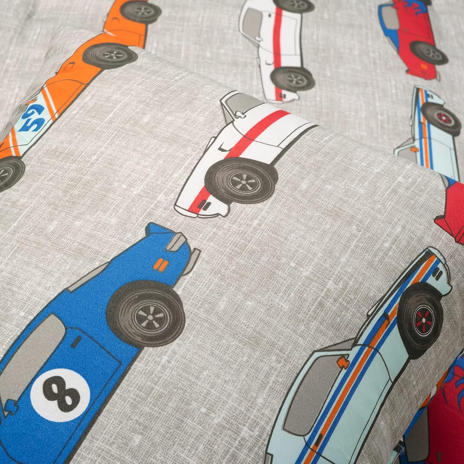 Lush Decor Race Cars Reversible Oversized With Printed Sheet 7 Piece Comforter Set, Full, Blue & Orange