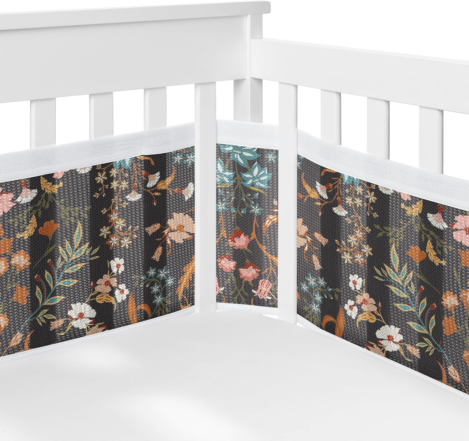 Sweet Jojo Designs Black Boho Wildflower Vintage Floral Girl Baby Crib Bedding Set Infant Nursery Room BreathableBaby Breathable Mesh Crib Liner Blanket Fitted Sheet 6pc Orange Teal Bohemian Farmhouse