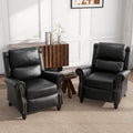 Pushback Recliner Chairs Set of 2, PU Leather Armchair Push Back Accent Chair, Rivet Trim Club Chair Home Theater Overstuffed Single Sofa Reading Seat for Living Room, Black