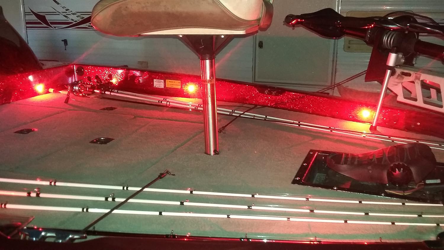 Oznium Bass Boat LED Deck Light Kit with 8 snap-fit LED Bolts, Plug and Play Wiring, LED dimmer knob