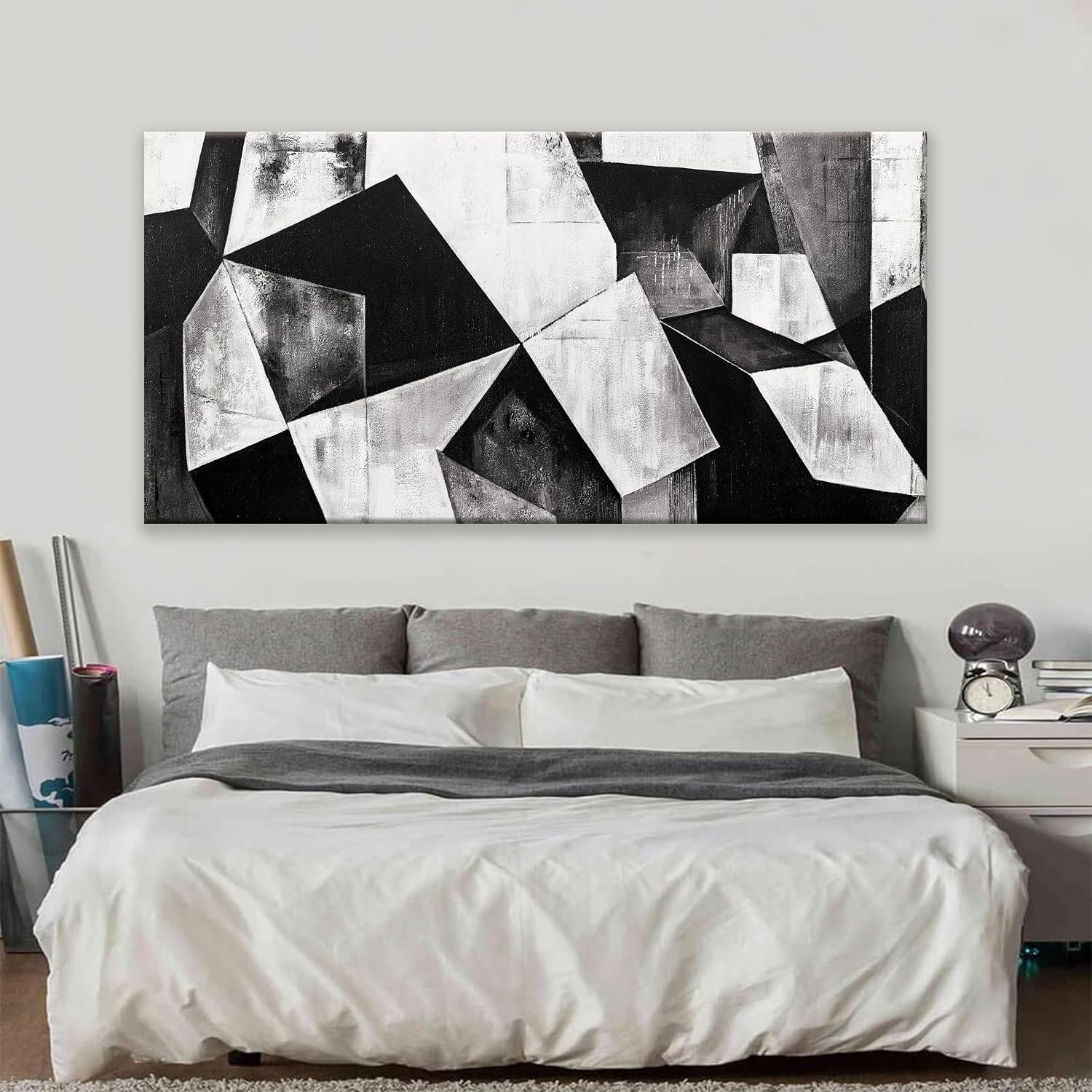 TAIJXAGSG Large Abstract Wall Art Black And White Wall Art Geometric Color Block Line Painting Artwork Canvas Art Wall Decor Simple Picture Artwork For Living Room Bedroom Office 29' X 58'