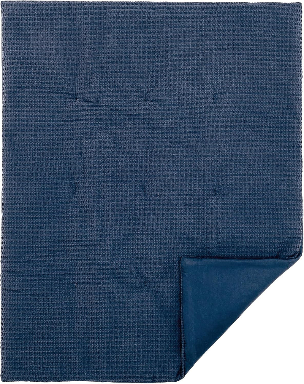 Levtex Baby - Mills Waffle Crib Bed Set - Baby Nursery Set - Navy - Navy Textured Waffle - 4 Piece Set Includes Quilt, Fitted Sheet, Dust Ruffle and Rope Basket