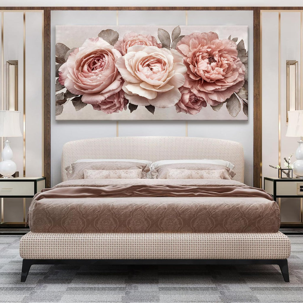 TAIJXAGSG Large Canvas Wall Art For Living Room Prints Modern Canvas Art Wall Decor Pink Flower White Wall Art Picture For Bedroom Office Aesthetic Home Wall Decor Artwork 29 X 58 Inches