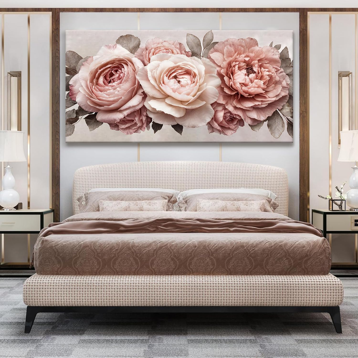 TAIJXAGSG Large Canvas Wall Art For Living Room Prints Modern Canvas Art Wall Decor Pink Flower White Wall Art Picture For Bedroom Office Aesthetic Home Wall Decor Artwork 29 X 58 Inches