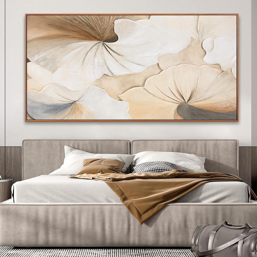 Canvas Art Wall Decor Large Size Abstract Floral Wall Art For Living Room Modern Canvas Prints Pictures Brown White Flower Wall Art Picture For Bedroom Home Artwork 29x58 Inch With Framed