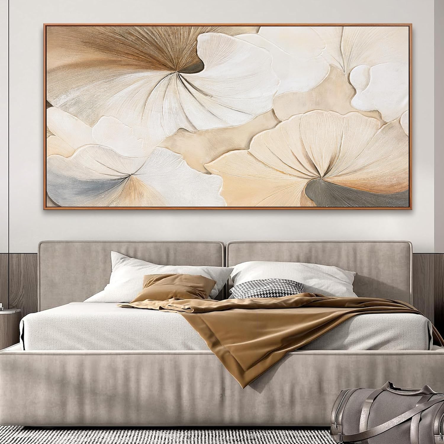 Canvas Art Wall Decor Large Size Abstract Floral Wall Art For Living Room Modern Canvas Prints Pictures Brown White Flower Wall Art Picture For Bedroom Home Artwork 29x58 Inch With Framed