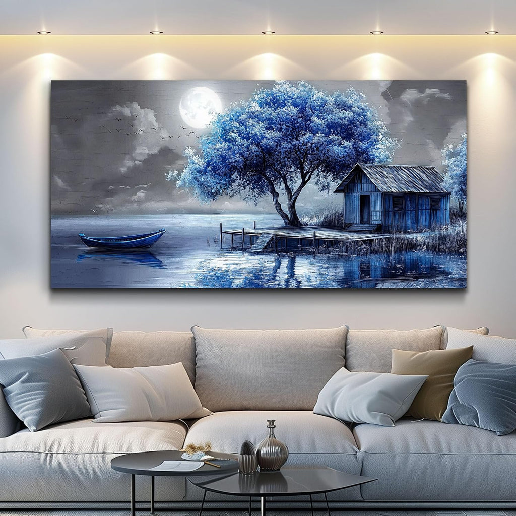 QIYILEXWART Canvas Wall Art For Living Room Large Wall Decor For Office Bedroom Decorations Blue Tree Landscape Pictures Abstract Painting Artwork Room Wall Mural Aesthetic Home Decor 30x60 In