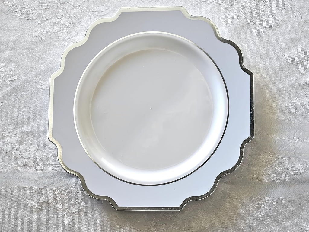 OCCASIONS 960-Piece Disposable Dinnerware Set for 120 – Heavy Duty Plates, Silverware, Cups, Napkins – Party Supplies-Imperial Blue & Silver