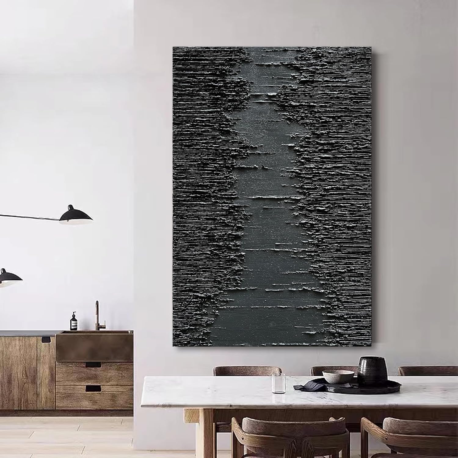 NANKAI Art Hand-Painted Thick Texture Black Minimalist Oil Painting 45x30 Inchs Texture Abstract Painting Home Wall Decorative Art