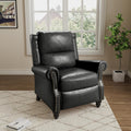 Pushback Recliner Chair, Faux Leather Wingback Recliner Chair, Upholstered Armchair Push Back Recliner with Wood Legs, Rivet Trim Single Sofa Accent Chair for Living Room, Bedroom, Black