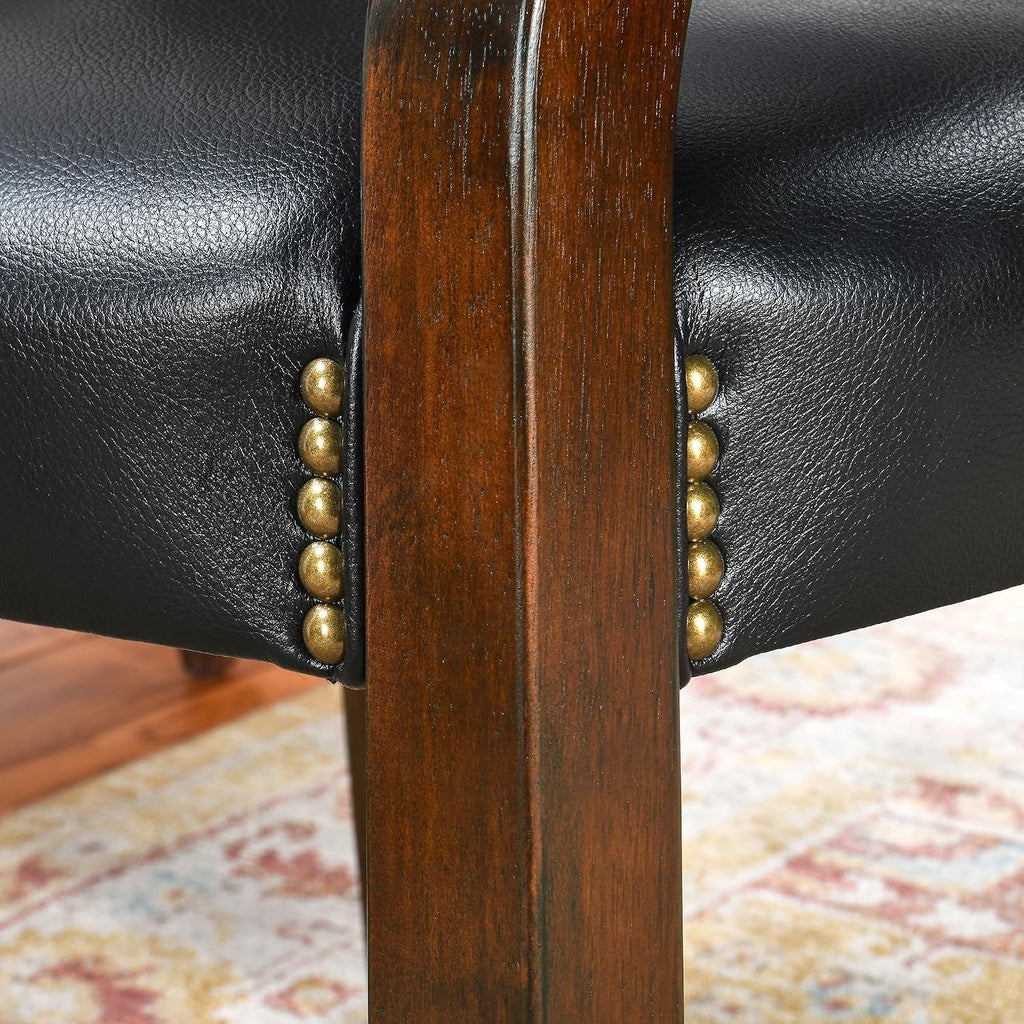 Set of 6 Solid Wood Dining Chairs with Upholstered,Office Desk Chair with Arms. Faux Leather Boss Captain's Chairs,Classic Accent Chairs for Living Room Cherry Walnut Legs & Black NX173D