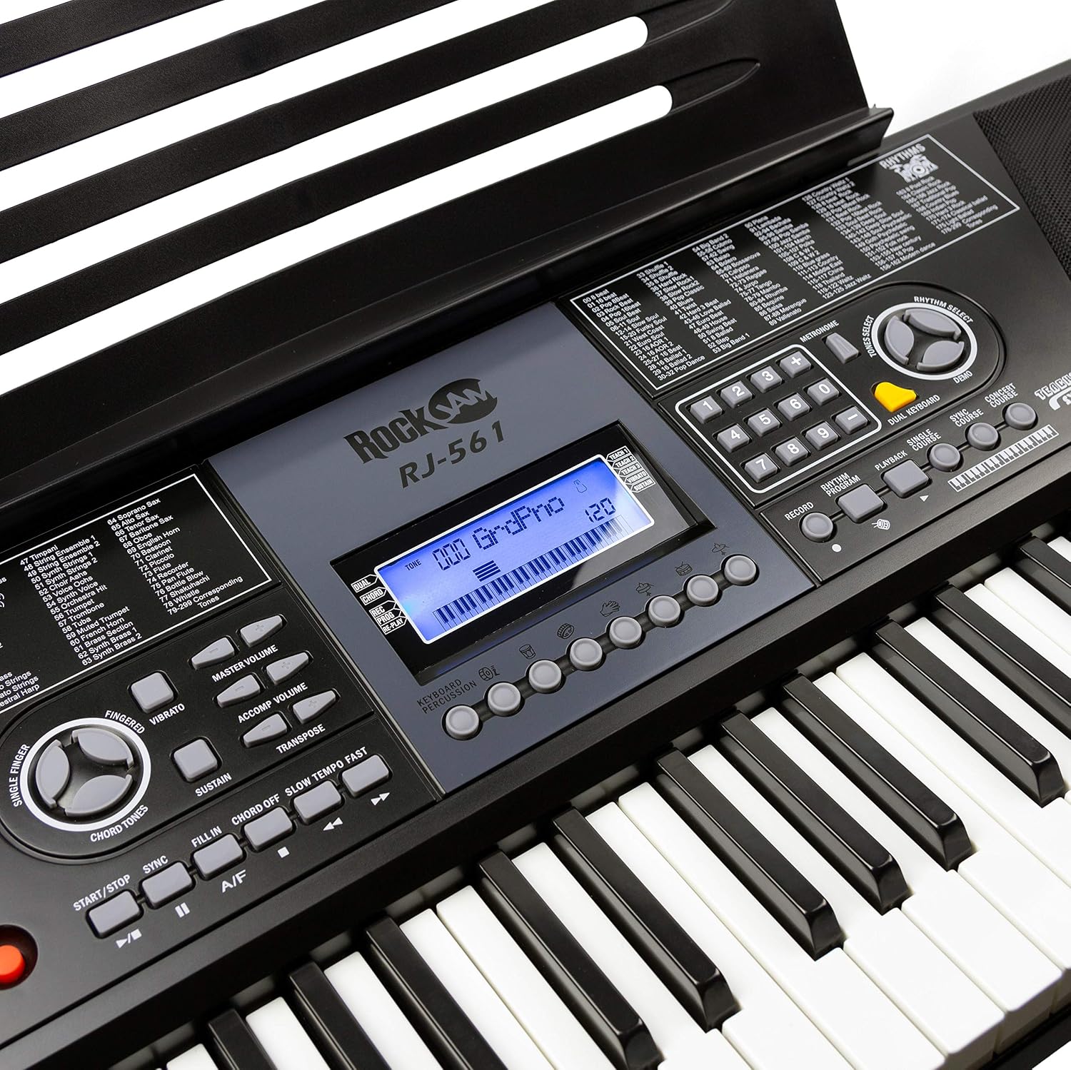 RockJam 61-Key Keyboard Piano Kit with Stand, Stool, Headphones, Keynote Stickers & Lessons