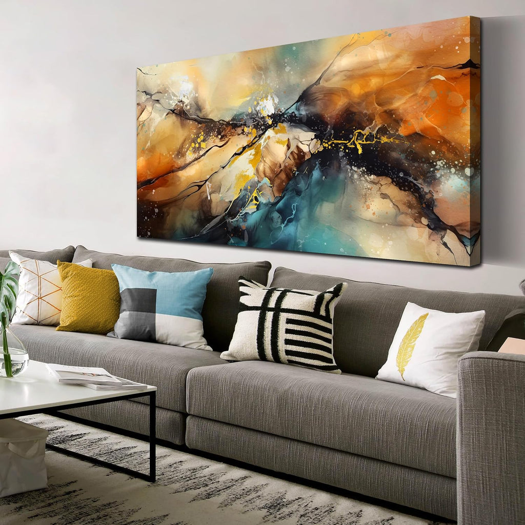 JKWALL77 Large Wall Paintings for Living Room - Yellow Pictures Wall Decor - Abstract Wall Art for Office Ready to Hang Size 29' x 59'