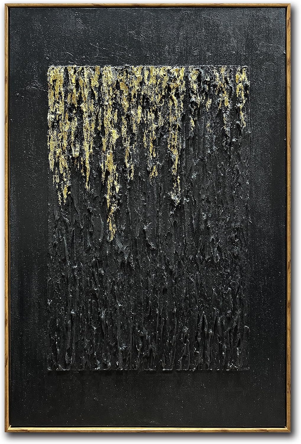 Boiee Art,24x36Inch Hand Painted Golden Textured Acrylic Canvas Paintings Modern Black Decorative Wall Art Abstract Framed Artwork