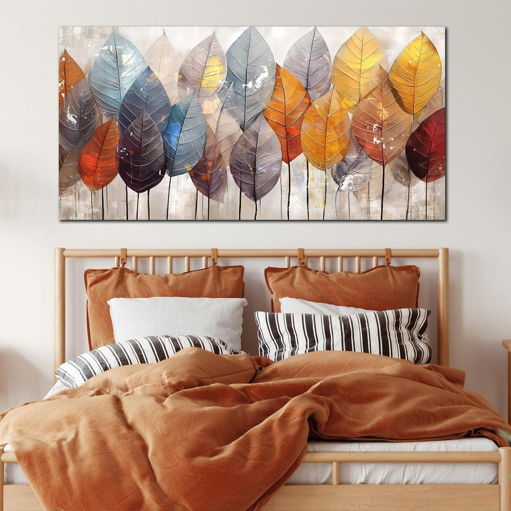 ENTANUB Leaf Wall Art for Living Room, Gold Autumn Canvas Wall Art for Bedroom, Tree Print Painting for Office, Large Size 60x30 Inches