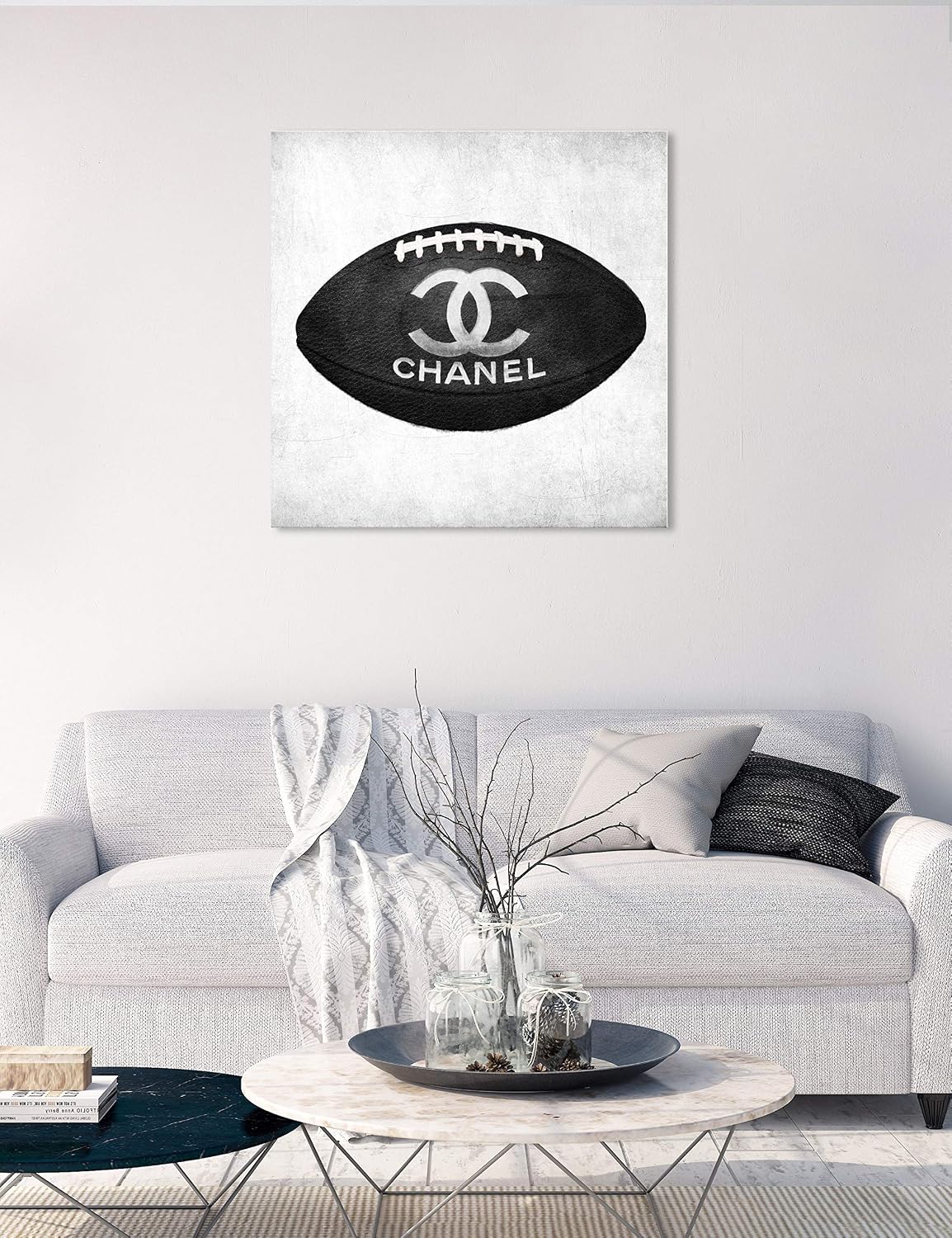The Oliver Gal Artist Co. Oliver Gal Football' Black Fashion Wall Art Print Premium Canvas 30' x 30' Gray