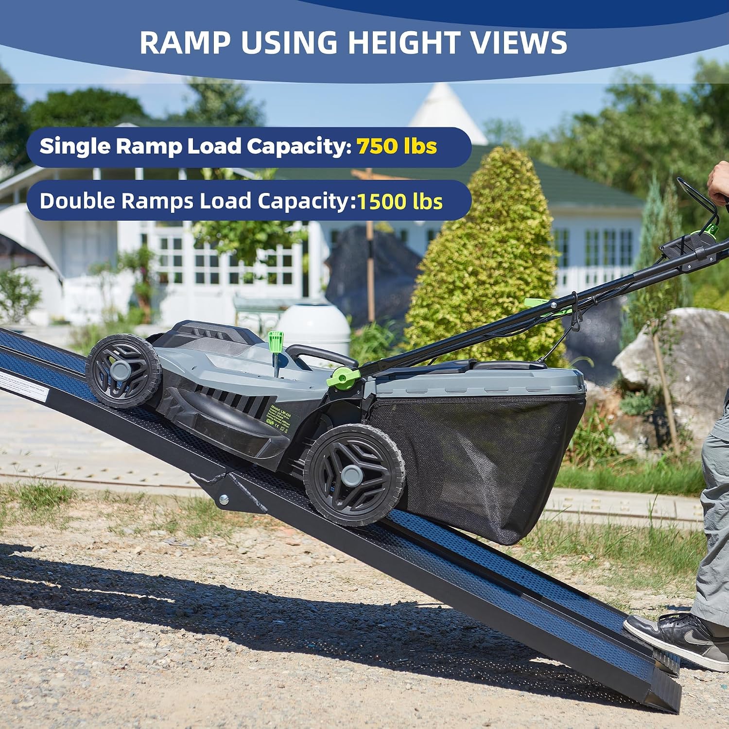 Aluminum Truck Ramps for ATV, UTV, Lawn Mower, Pickup Trucks - 1500LB Capacity 7.5FT Heavy Duty Loading Ramps with Handle & Buckle, Black, 2PCS