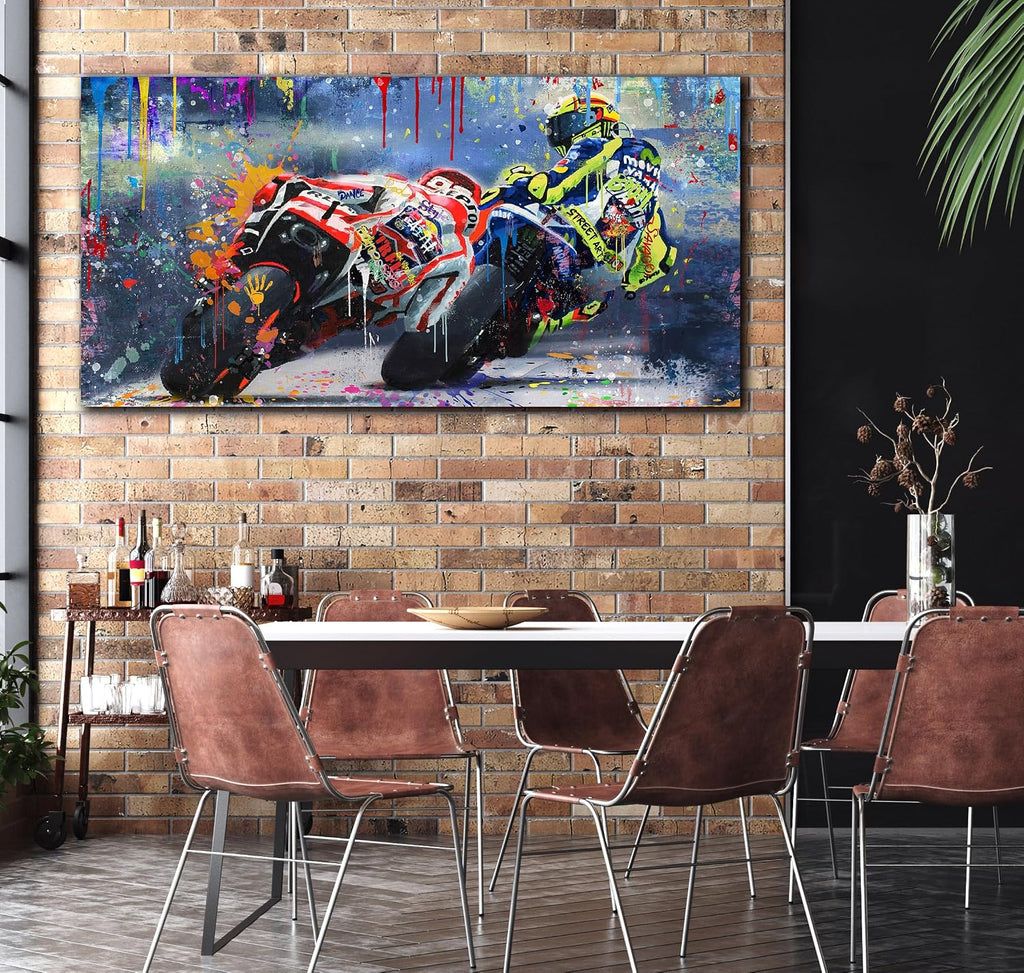 CANEITO Motorcycle Wall Art Living Room, Graffiti Racer Picture Wall Painting Bedroom, Large Sports Canvas Print Posters Wall Decor for Man, 29 x 59 Inch