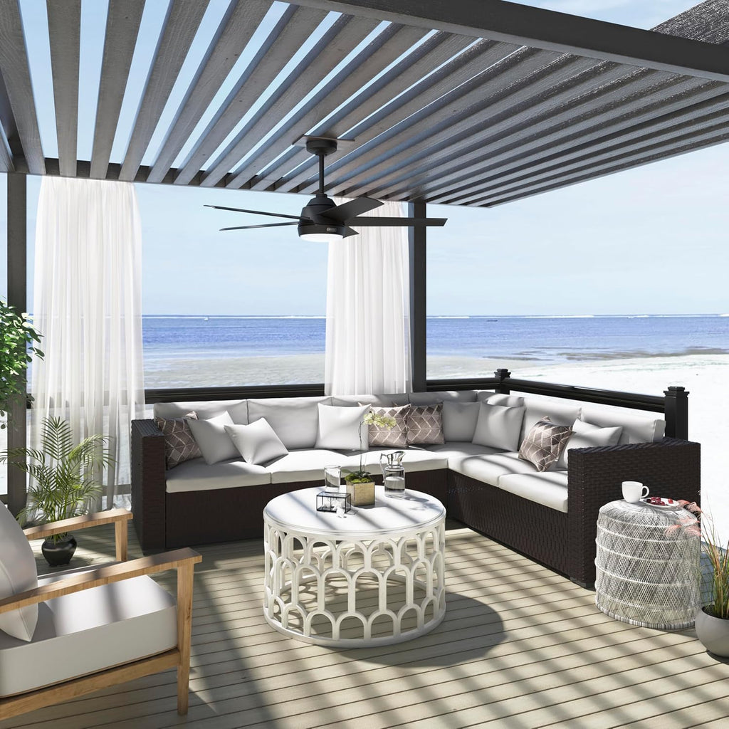 Hunter Skyflow 52 inch Indoor/Outdoor Ceiling Fan with Light and Wall Control, Matte Black Ceiling Fan, 3 Speed WhisperWind Motor, 52589, for Coastal Patios, Pergolas, Bedrooms, or Living Rooms