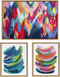 Kate and Laurel Sylvie Brushstroke and Bright Abstract Framed Canvas Wall Art Set by Jessi Raulet of Ettavee; Set of 3; two 16x20 and one 23x33 Natural Finish Frames; Colorful Modern Home Décor